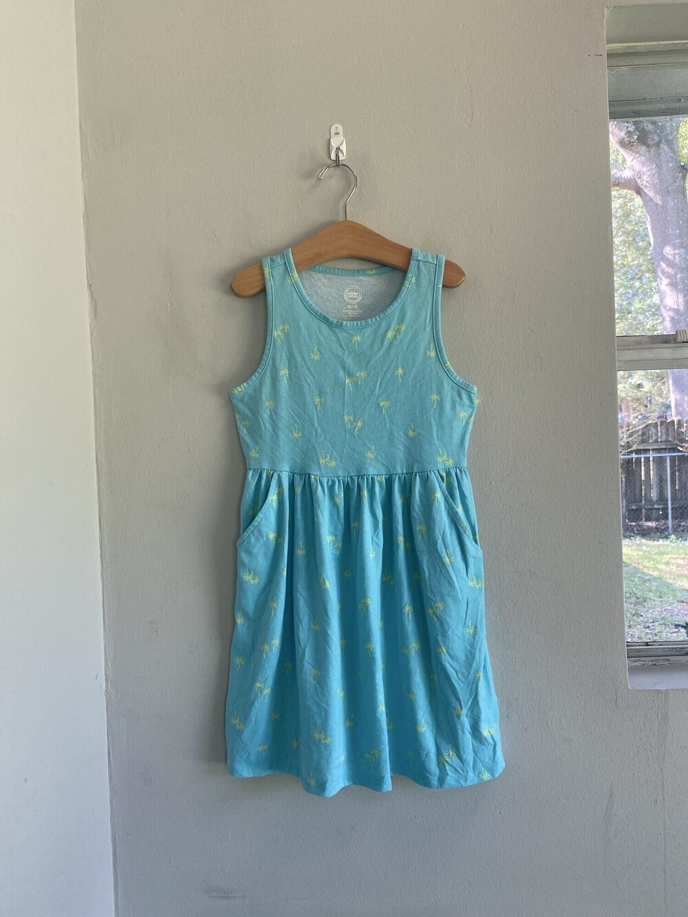 Wonder Nation Aqua Palm Tree Sleeveless Dress Girls M 7-8